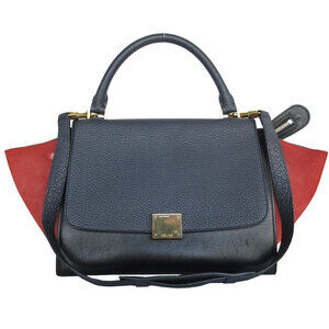 Celine Trapeze Shoulder Bag Leather Nubuck Navy Blue Black Red Gold